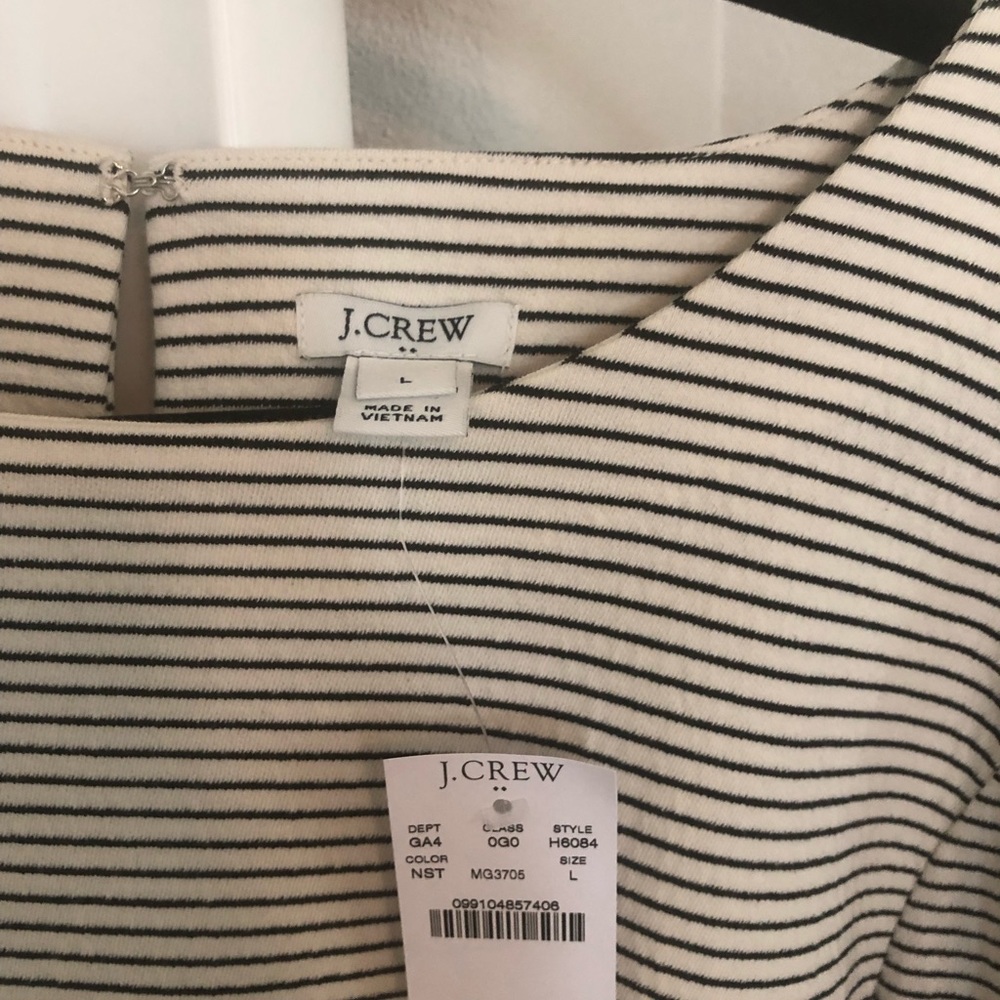 NWT, JCREW, cream and black striped dress sz L